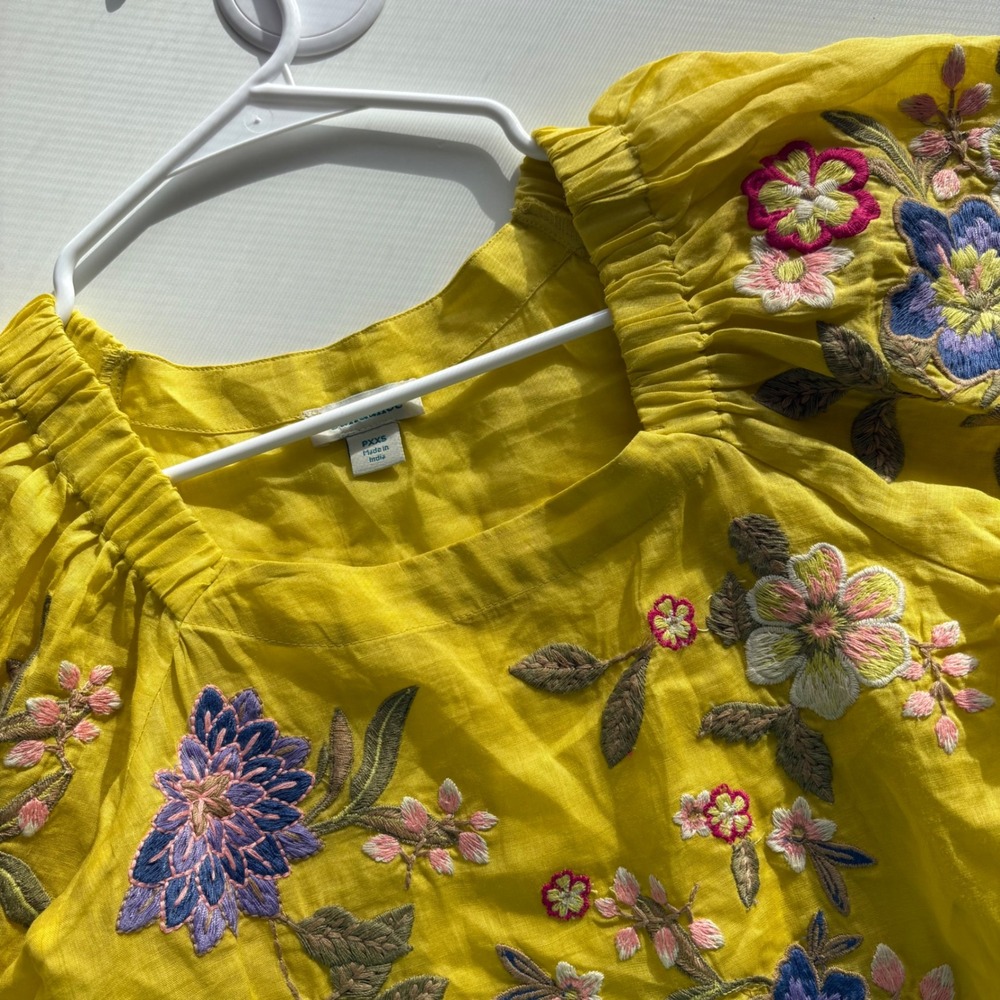 Sundance‎ Yellow Embroidered Square Neck Puff Sleeve Boho Blouse Top PXXS